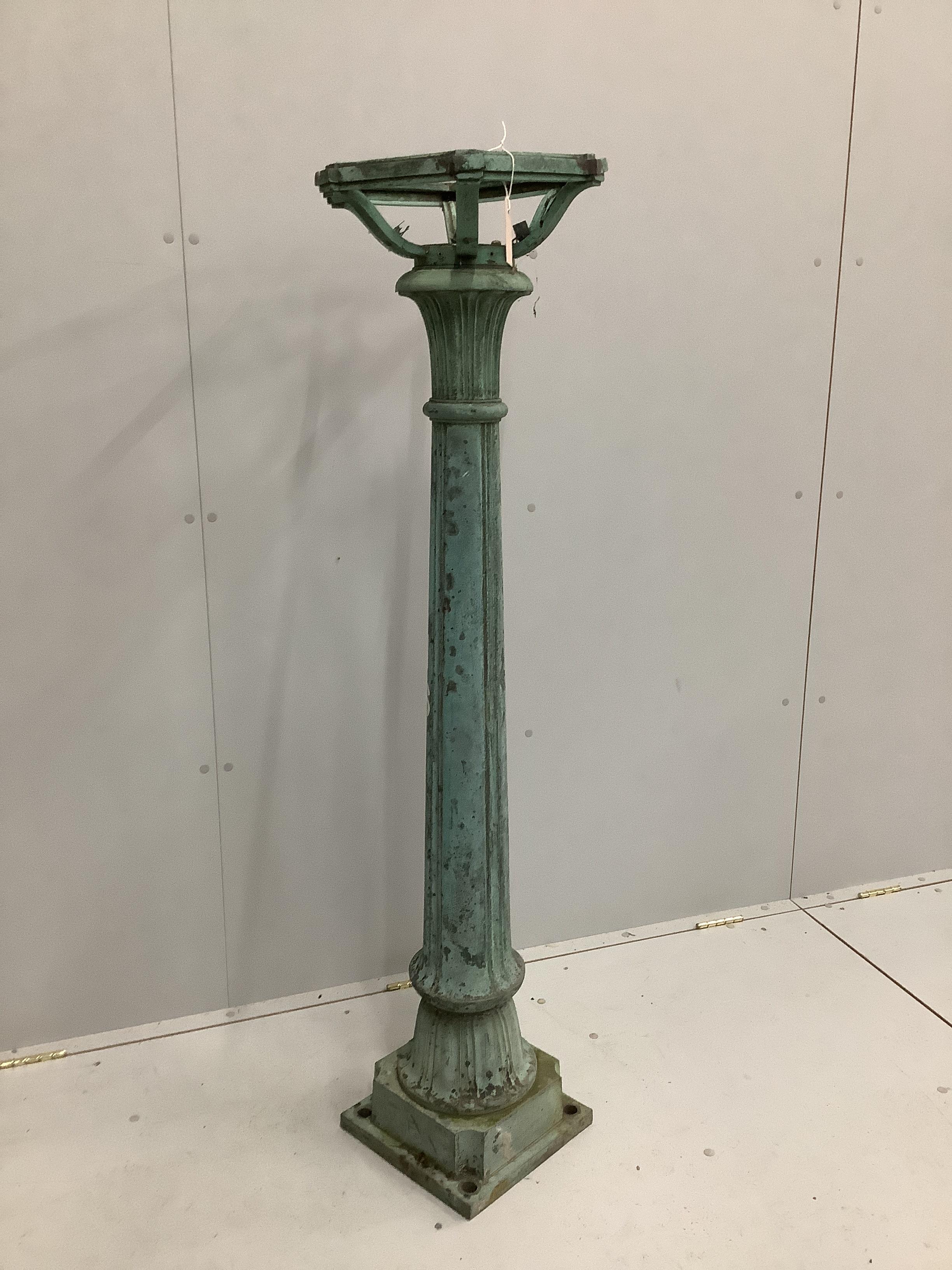 A bronze hexagonal lantern stand, height 142cm